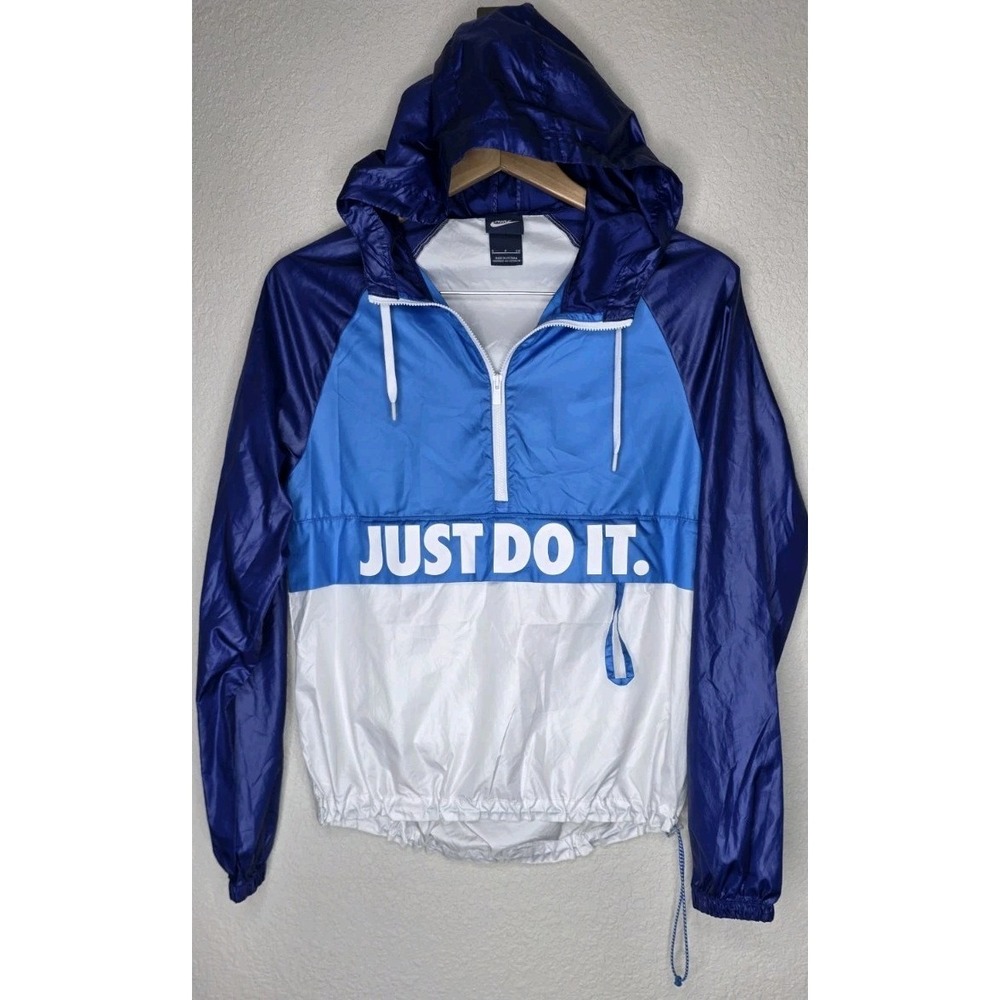 Vintage Nike Just Do It Jacket Blue Hooded Hang Argo Double Zip Windbreaker Sz S
